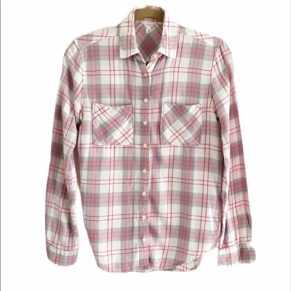 Aeropostale Plaid Flannel Button Down Pink Gray Size Small - Picture 1 of 6